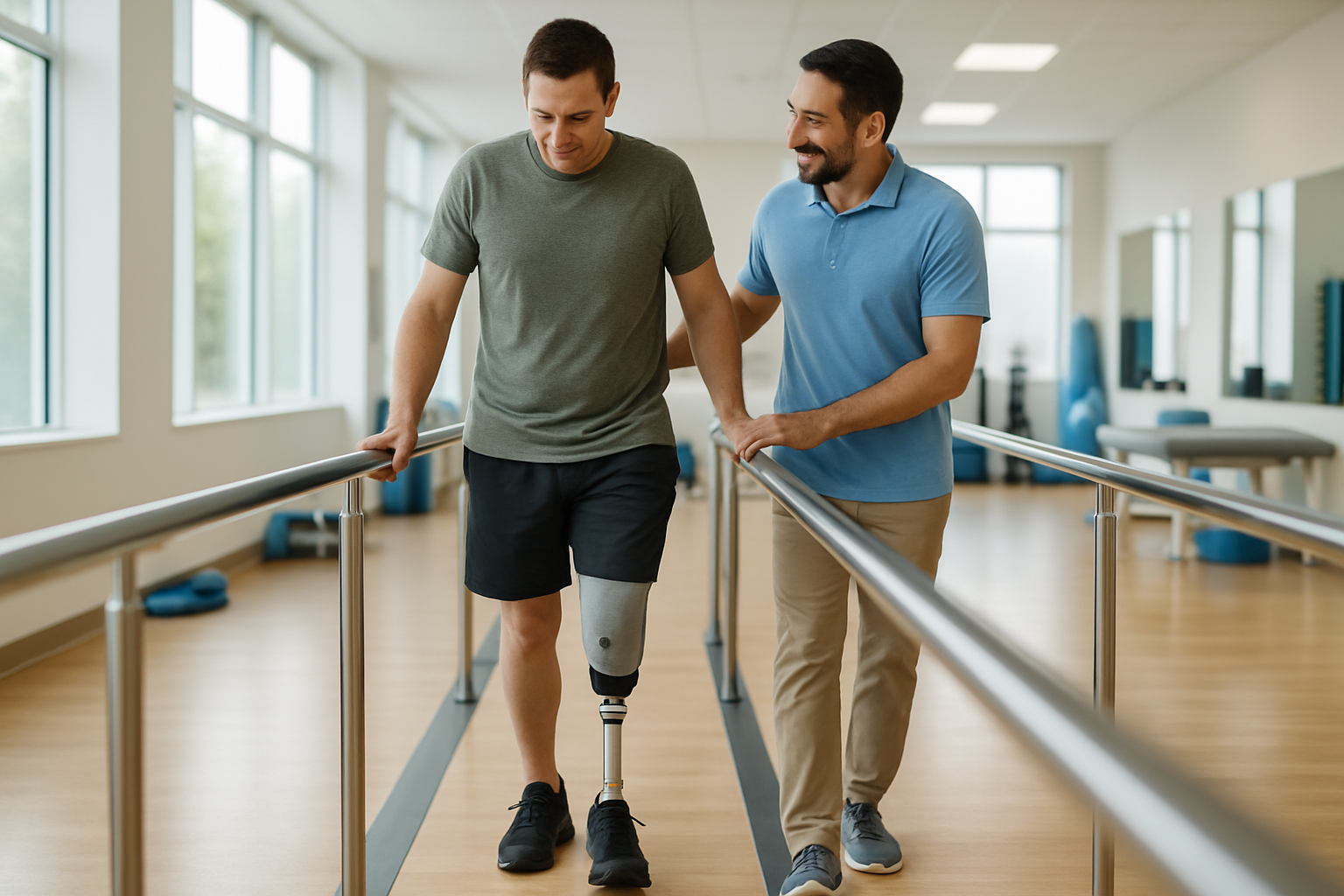 Amputation rehabilitation with a prosthetic limb