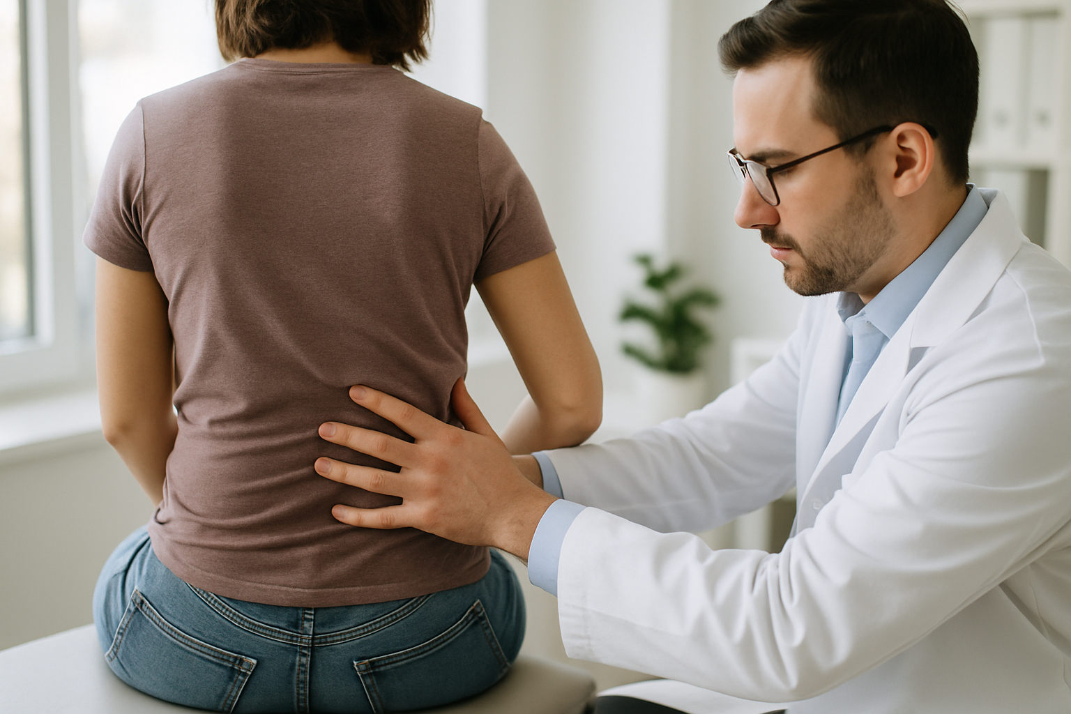 Doctor examining a back injury after a car accident