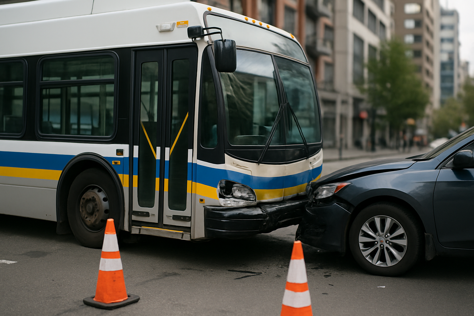 City bus after a collision on an urban street