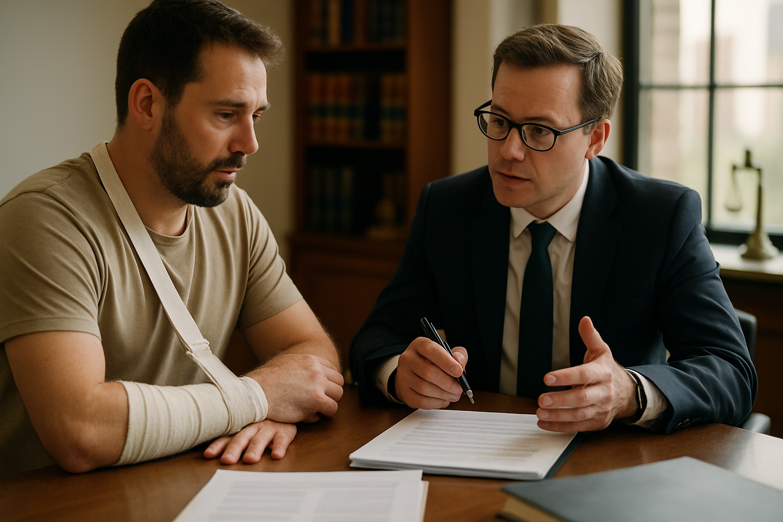 Bus accident victim consulting a lawyer
