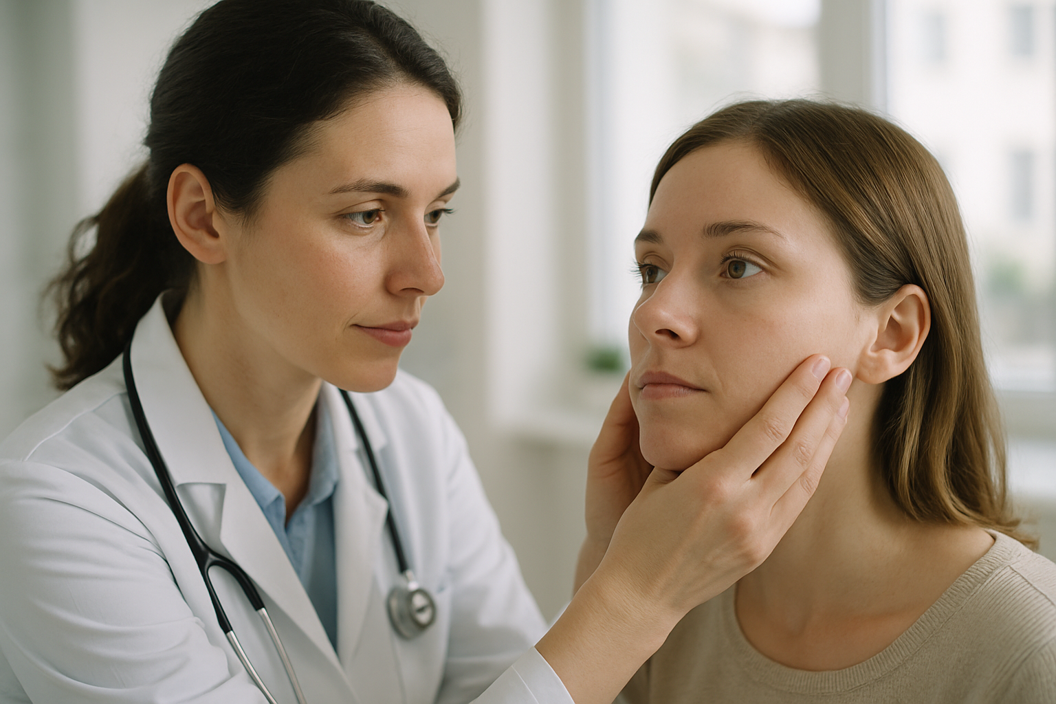 Doctor examining a facial injury after a car accident