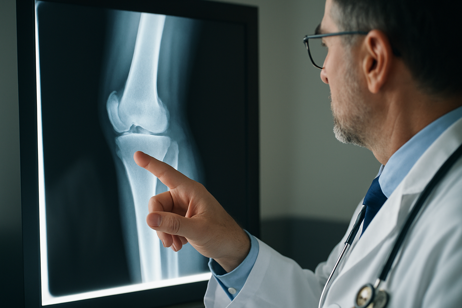Doctor reviewing a fracture X-ray
