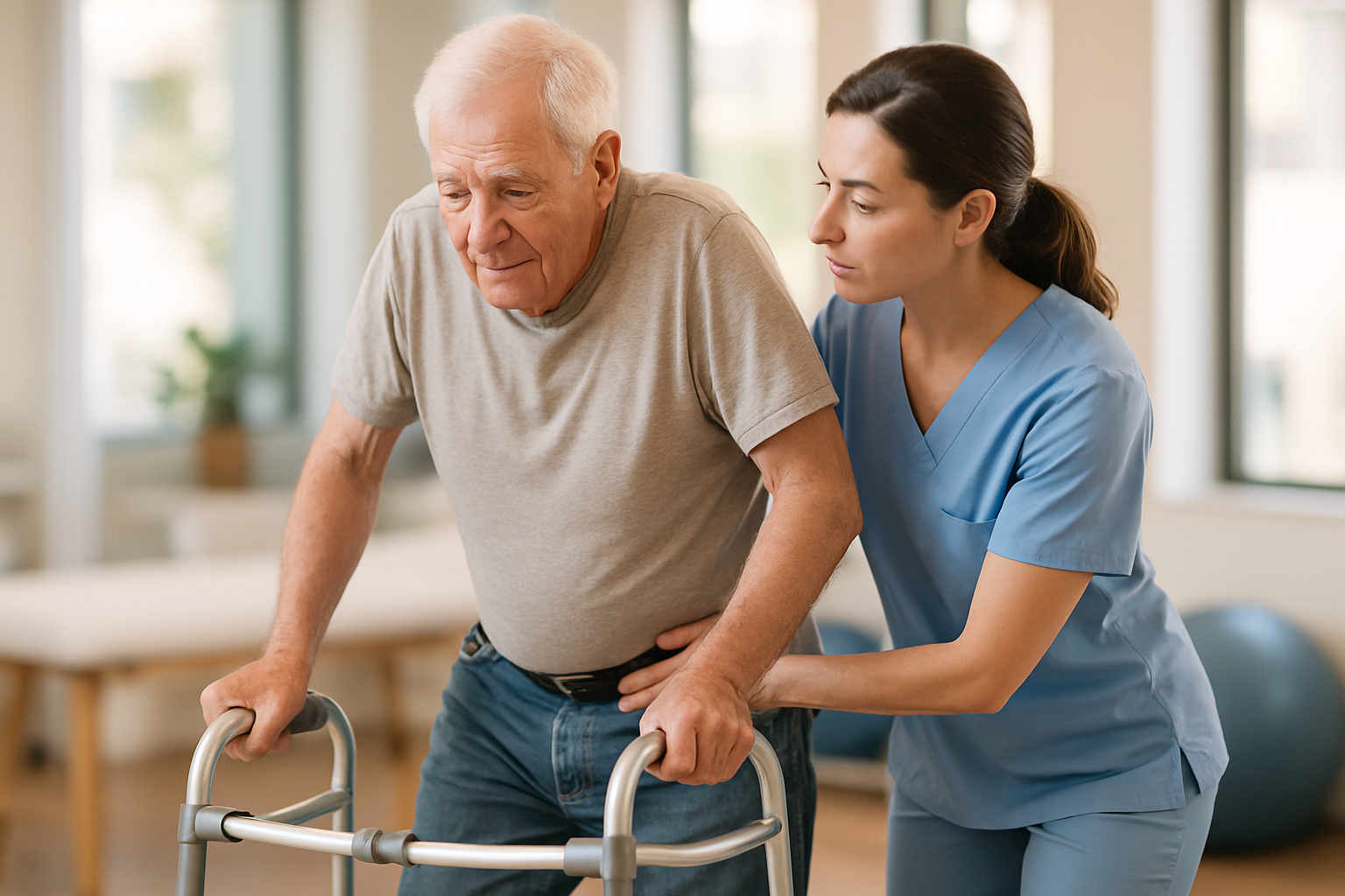 Hip injury rehabilitation with a physical therapist