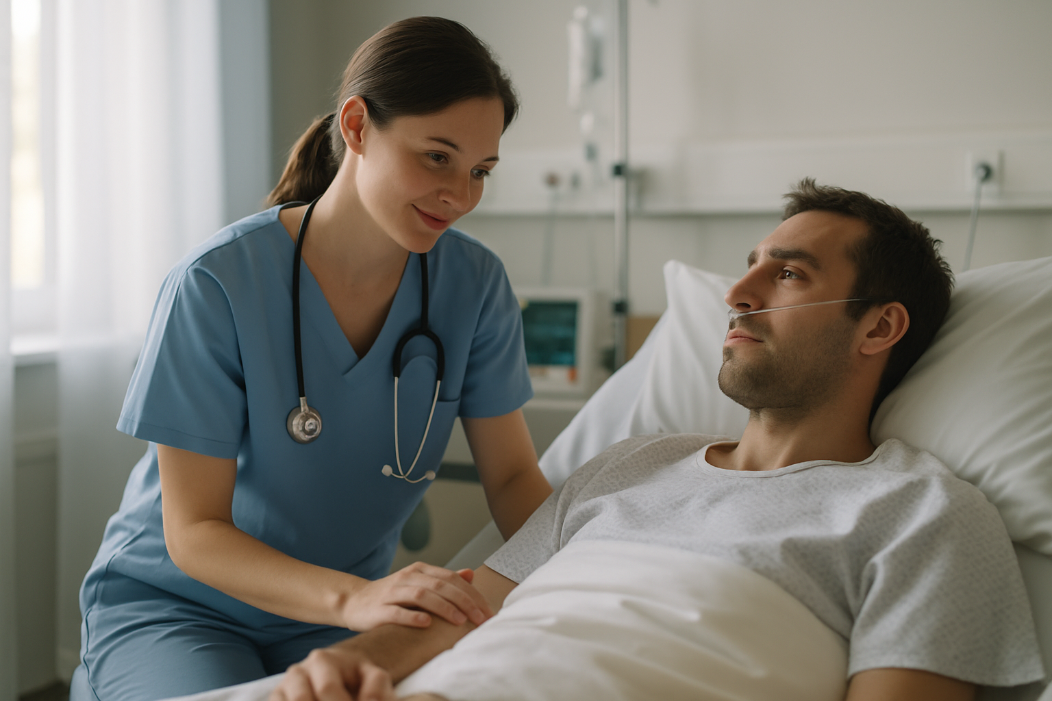 Patient recovering from internal injuries in hospital