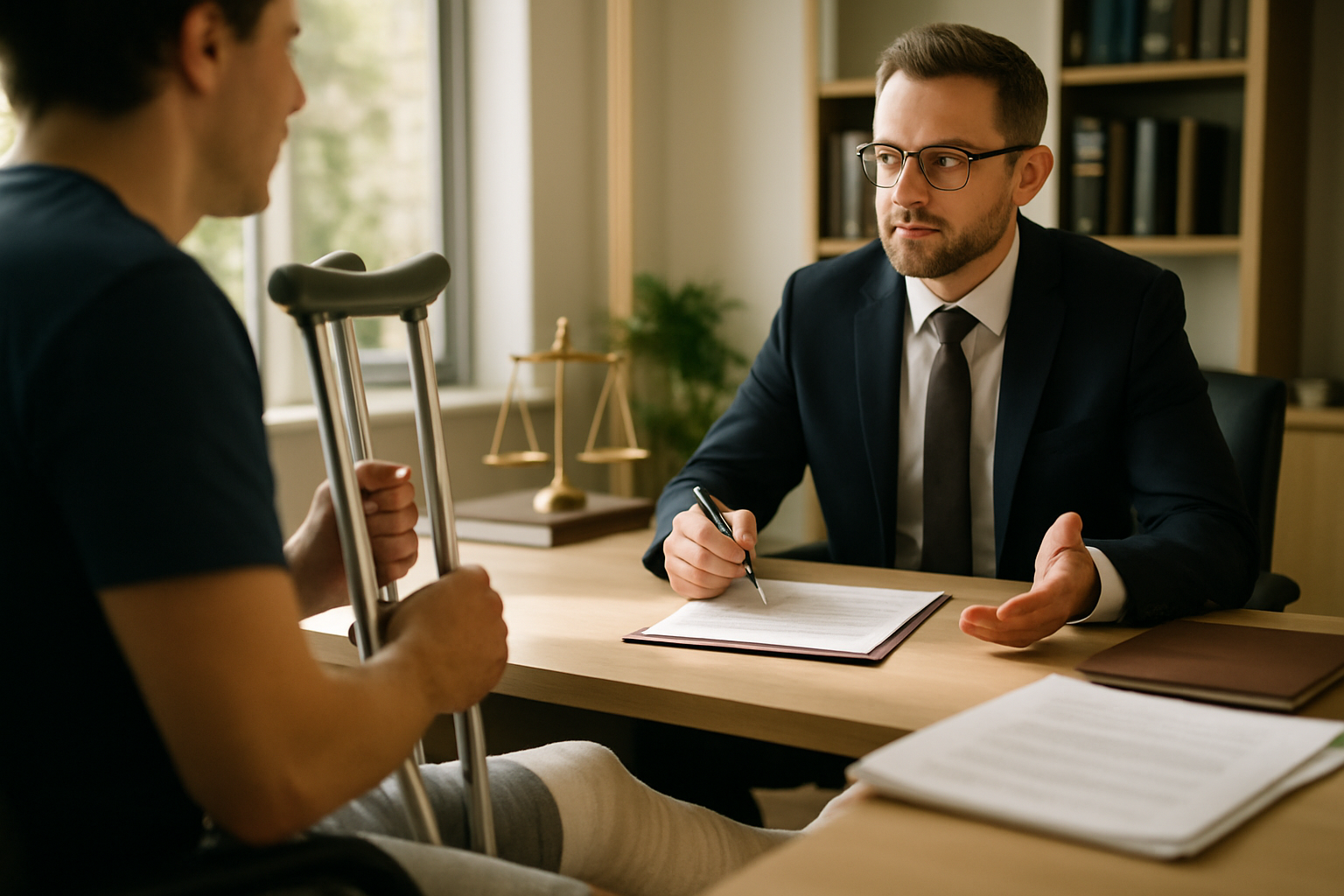 Injured pedestrian consulting a lawyer