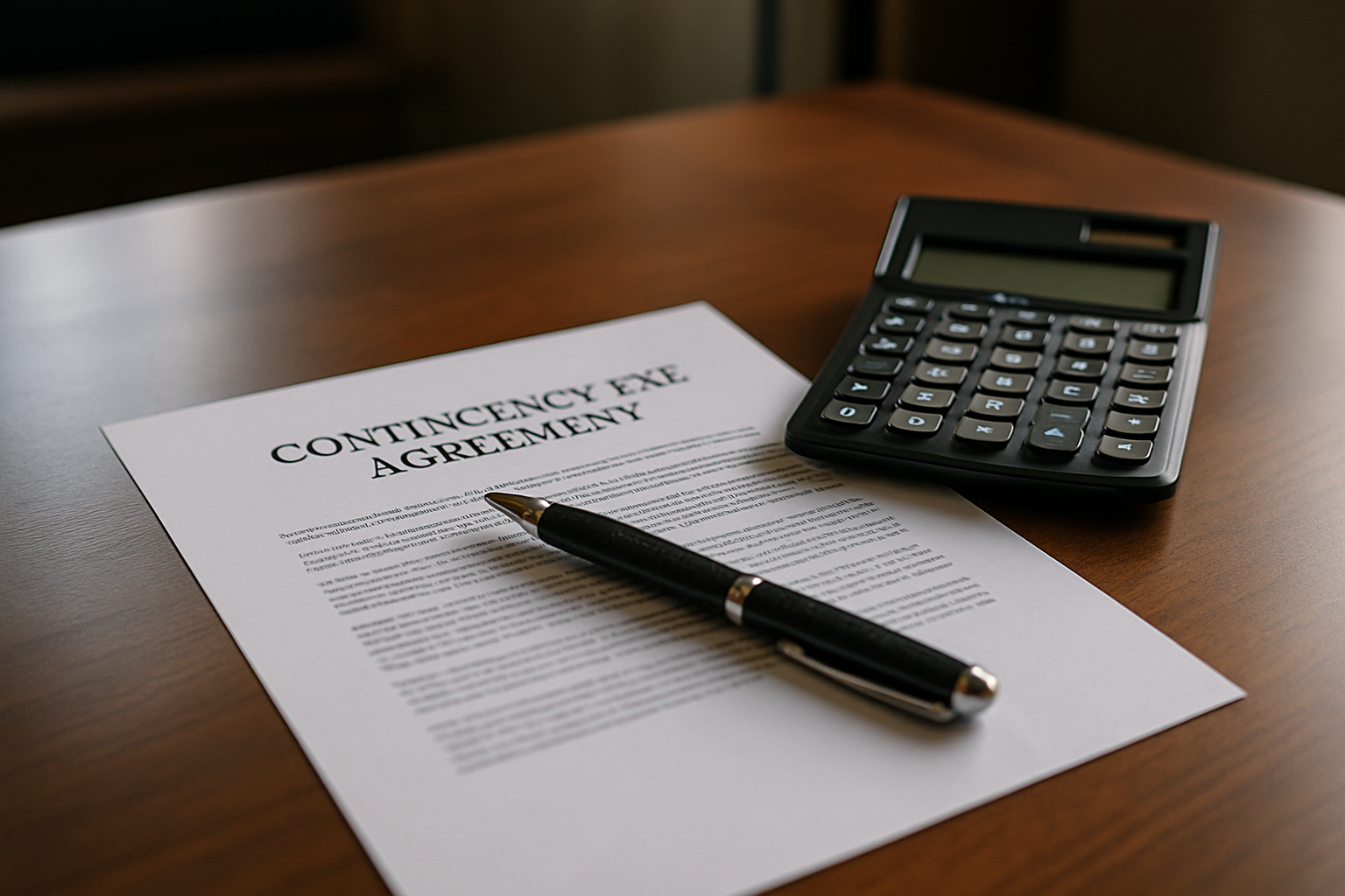 Contingency fee agreement on a lawyer's desk