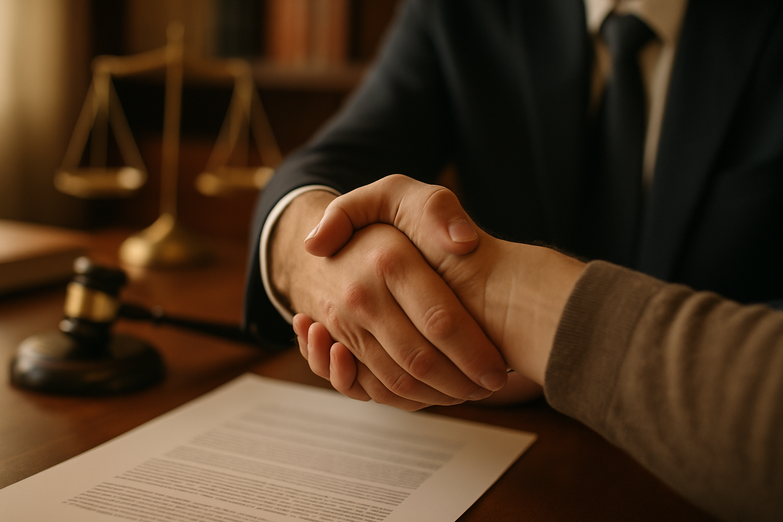 A handshake between lawyer and client