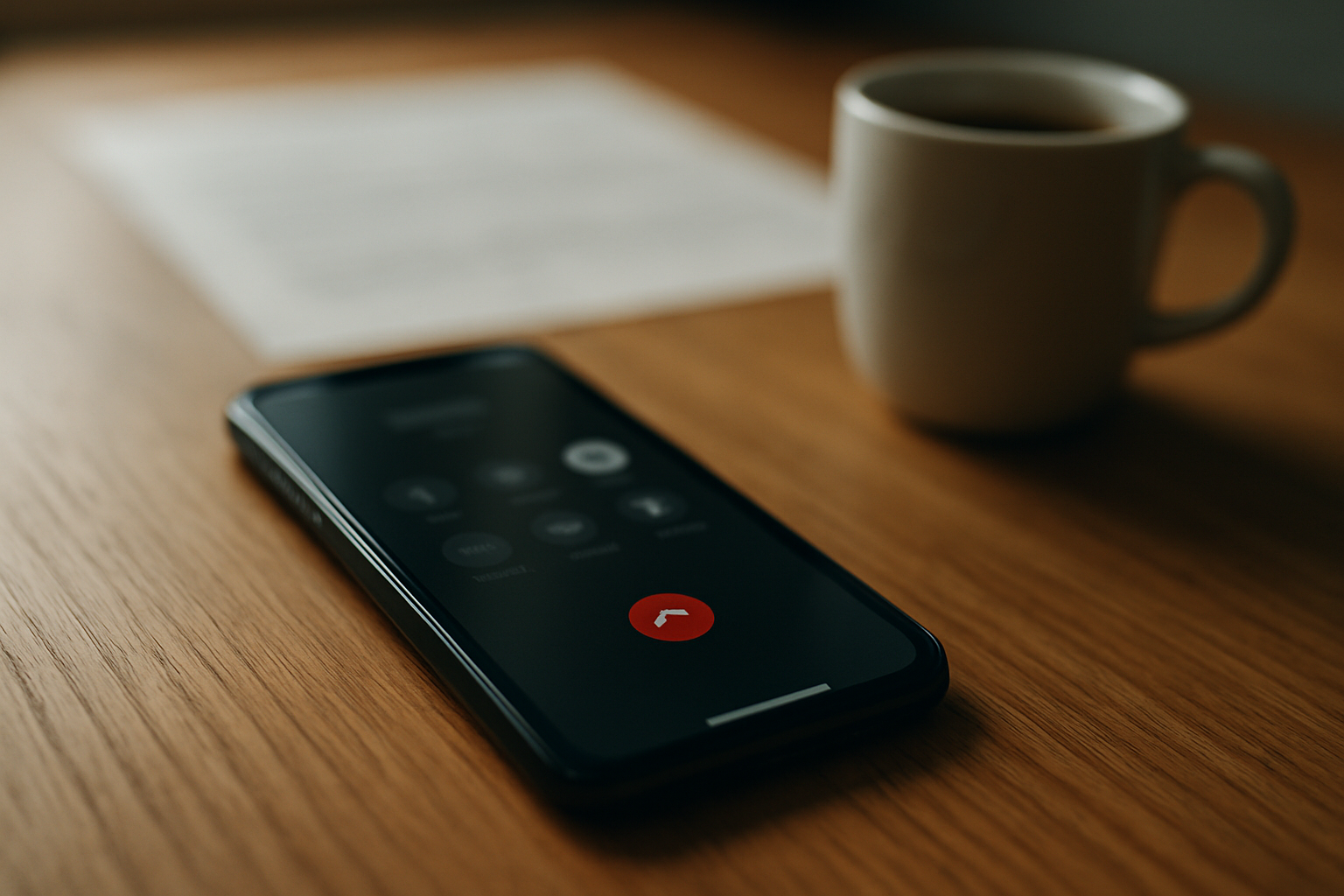 Smartphone on a desk during a call