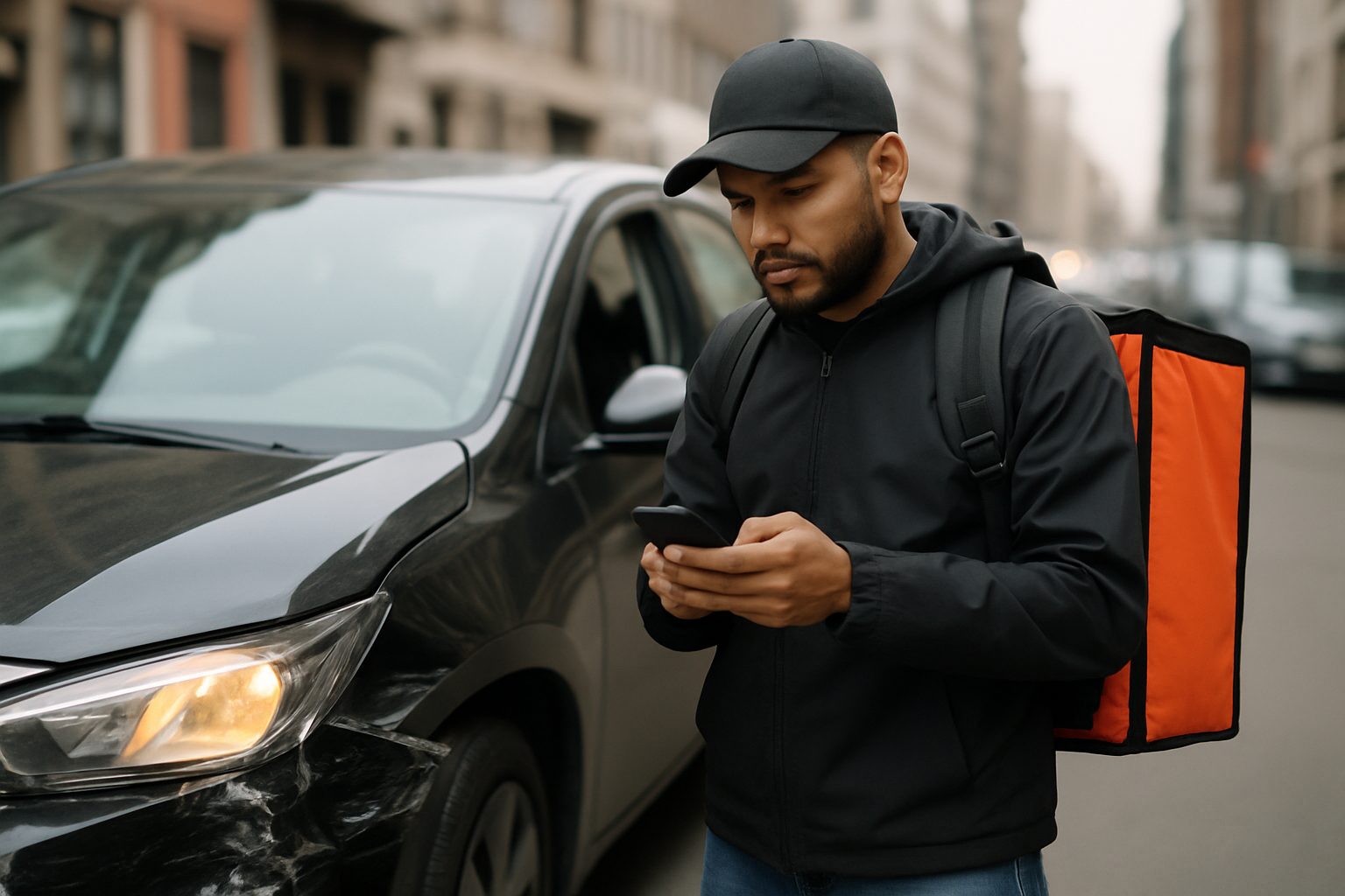 Rideshare and delivery driver after a minor collision