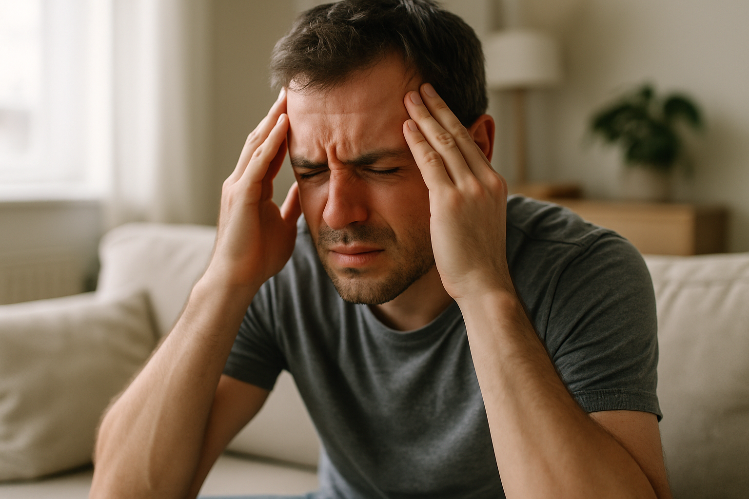 Person experiencing headache symptoms after a brain injury