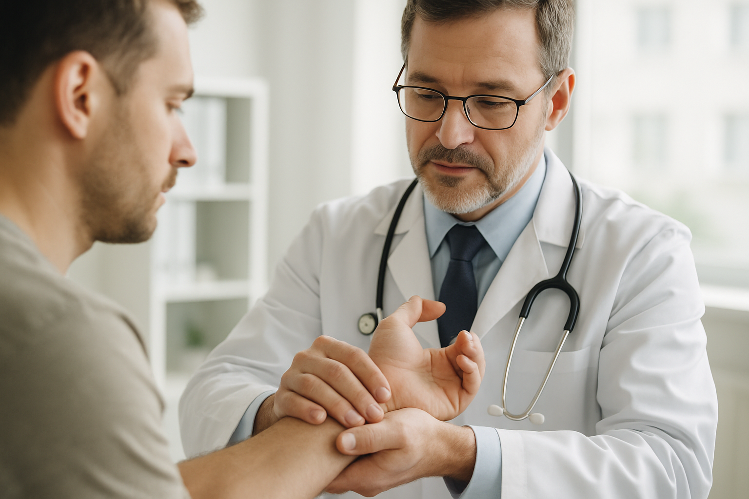 Doctor examining a wrist injury after a car accident