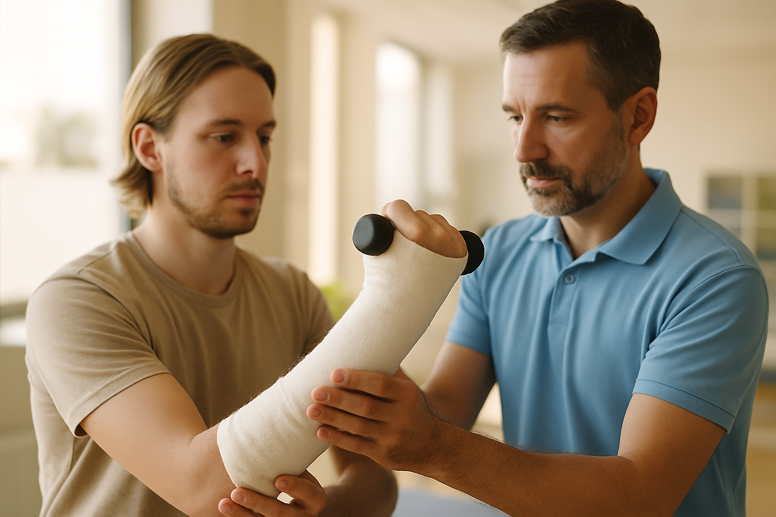 Wrist injury rehabilitation with a cast
